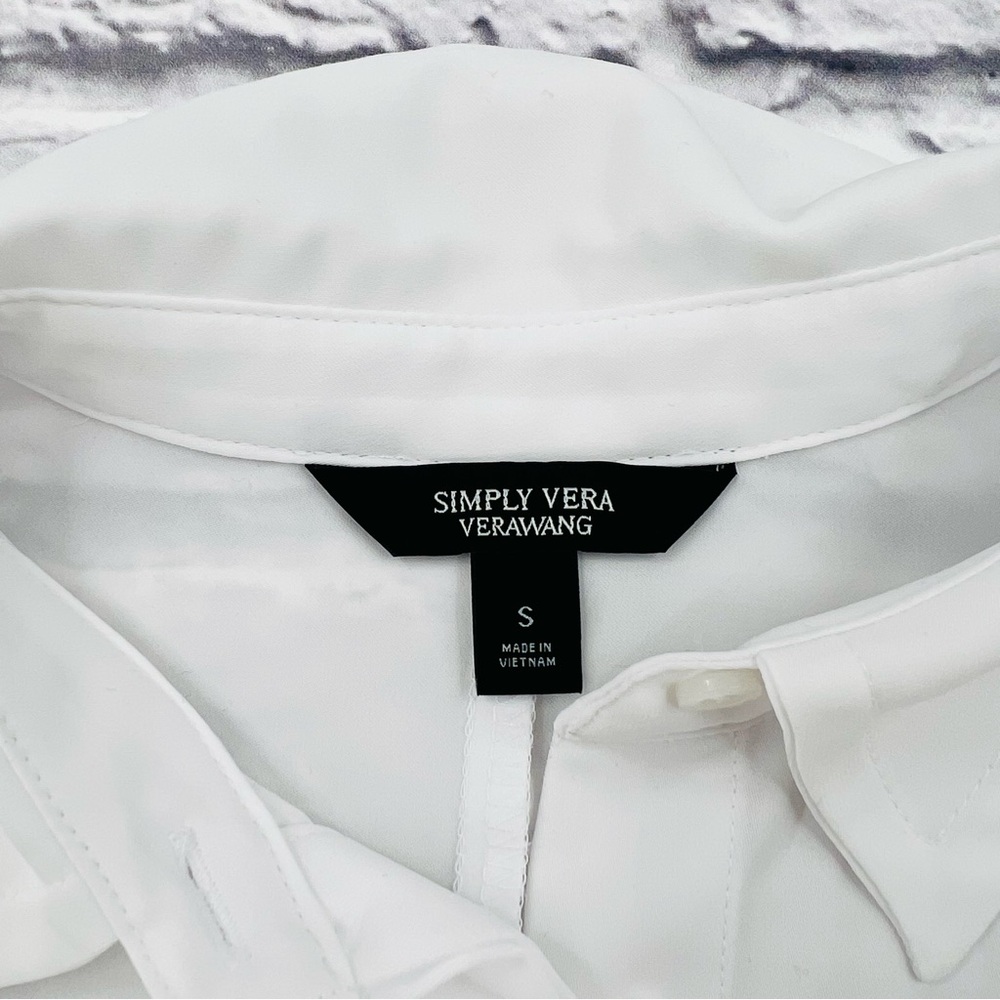 Simply Vera Vera Wang White Button Down Tunic Blouse Size S Loose Button Up - Picture 3 of 8
